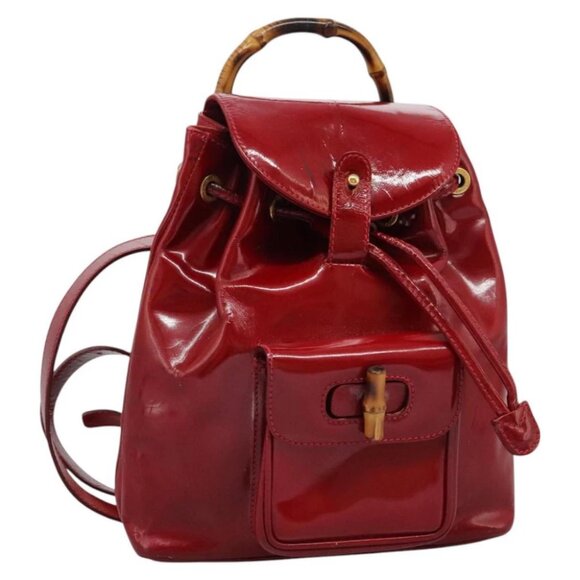 GUCCI Bamboo Backpack Enamel Red Gold - Picture 1 of 15